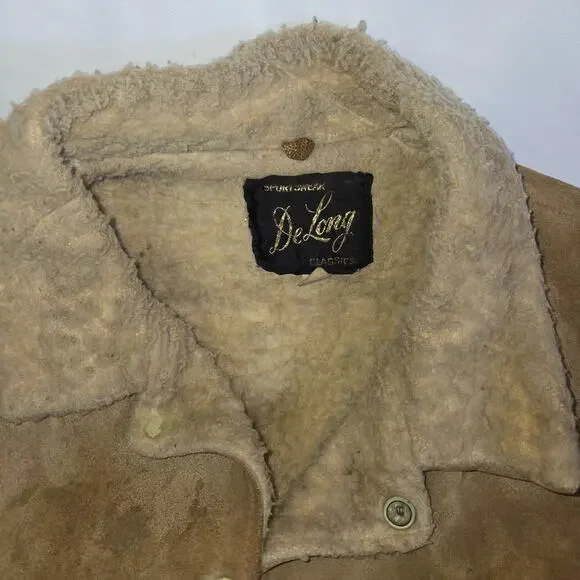 Vintage Distressed Suede Coat Delong Halloween Costume Prop Size 40 Brown - Picture 9 of 16